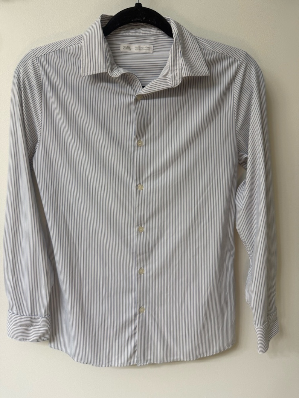 ZARA Boy White & Light Blue Pinstripe Dress Shirt Kids Size 11-12